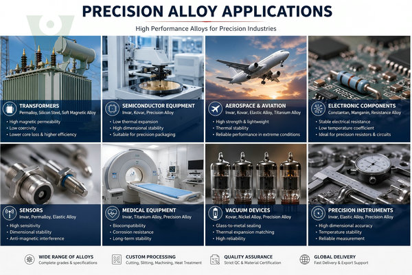 Precision Alloy Applications in Transformers, Semiconductor Equipment, Aerospace, Electronic Components, Sensors, Medical Equipment and Precision Instruments