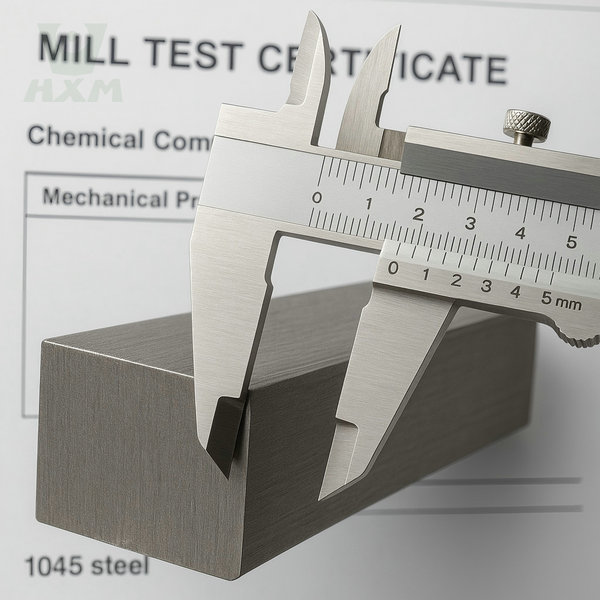 Quality check for the 1045 steel buyer's guide: A caliper measures a steel plate against its specifications.