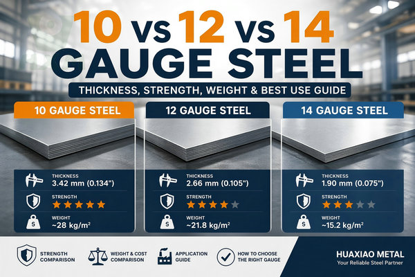 10 vs 12 vs 14 gauge steel thickness comparison chart showing mm, weight and strength for industrial sheet metal selection