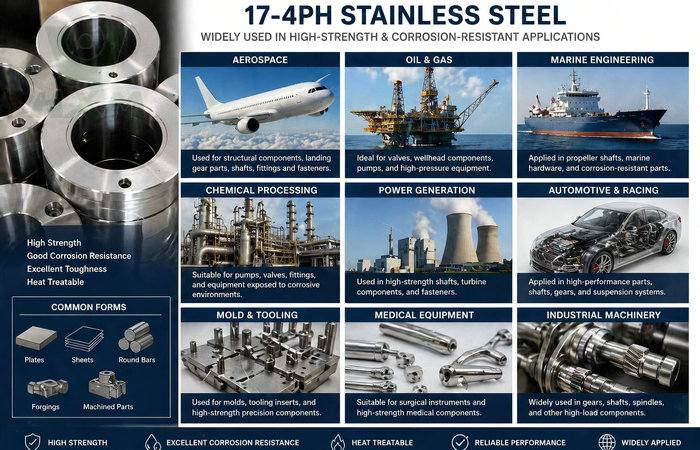 17-4PH stainless steel application industries including aerospace oil and gas marine engineering medical equipment and CNC machined parts