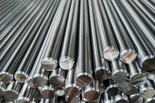 Bundle of bright 17-4 PH stainless steel round bars in warehouse, ready for shipping