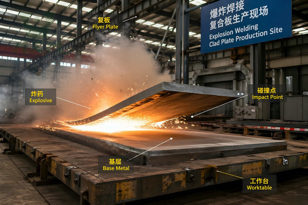 explosion bonded clad steel plate manufacturing process for pressure vessel applications