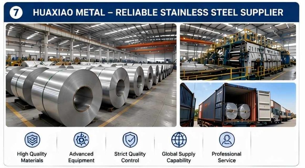 Huaxiao Metal supplies high-quality stainless steel coils, sheets, plates, and pipes for industrial and marine applications worldwide.