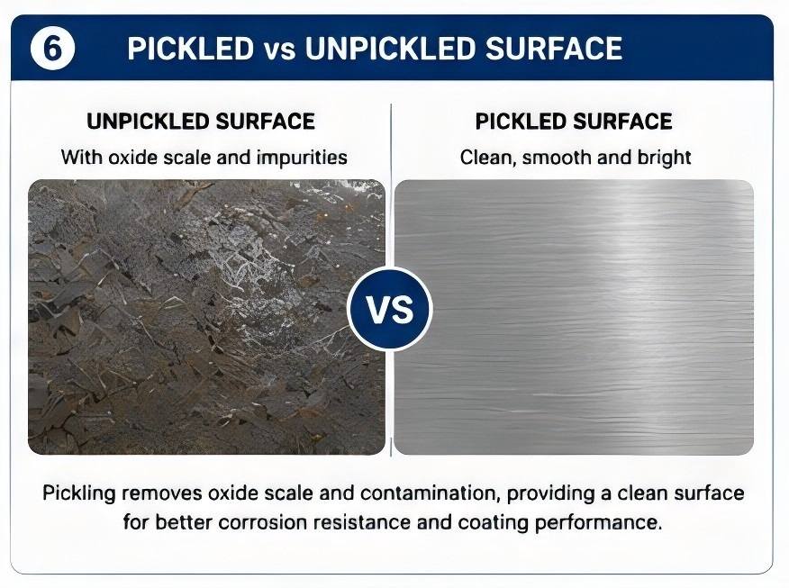 Comparison of pickled and unpickled stainless steel surface quality