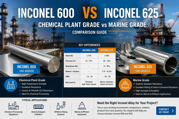 Inconel 600 vs 625 comparison for chemical plant and marine applications