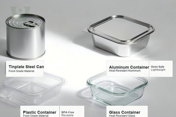 Tinplate steel can vs aluminum vs plastic vs glass food packaging container comparison chart